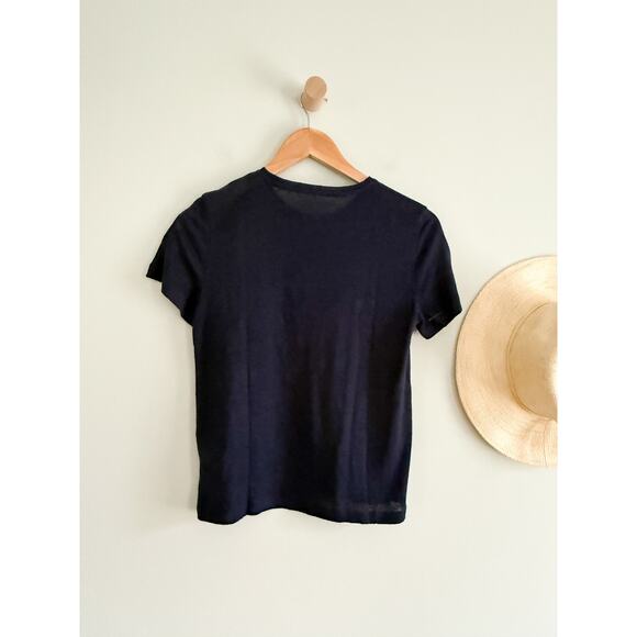 J.Crew | NWT New relaxed linen T-shirt in Navy Blue | Sz XXS - Picture 7 of 7